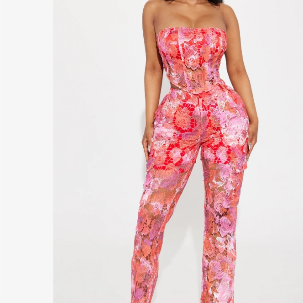Fashion Nova Red and Pink 2 piece set crochet